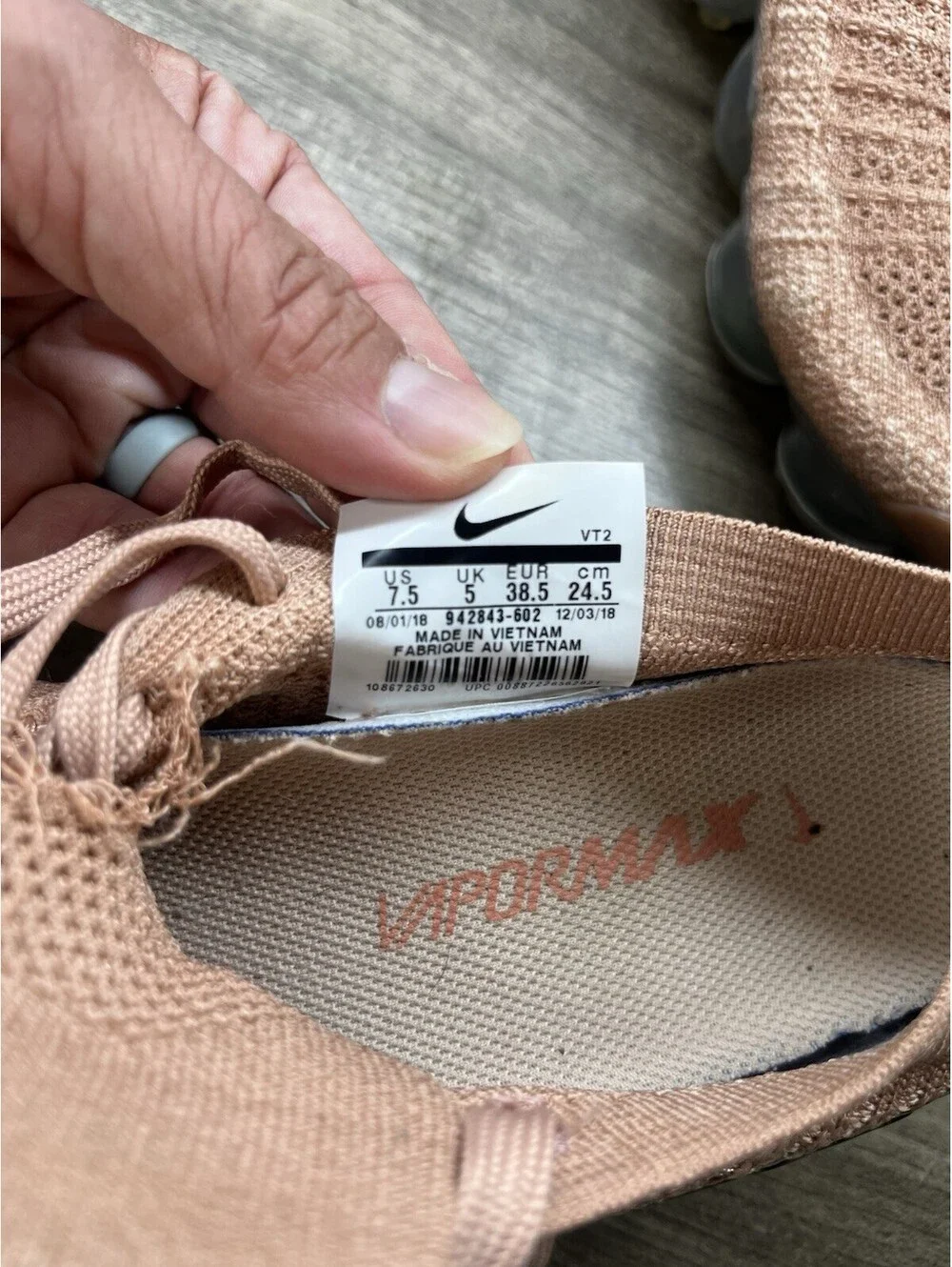 Nike VaporMax Flyknit 2 Rose Gold Pink Women's 7.5 Running Walking 942843-602